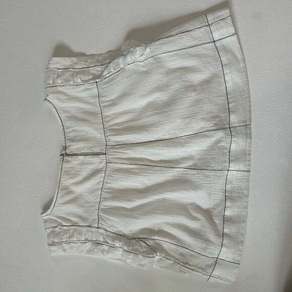 Anthropologie White Sleeveless Blouse Small Black Stitch Detail Boho Top - Picture 2 of 5